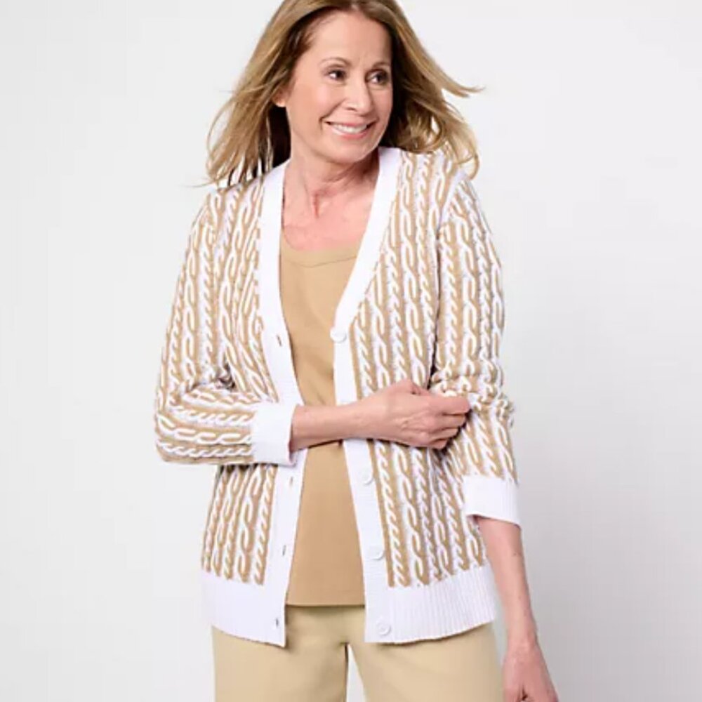 Isaac Mizrahi Yacht Club Button Front Cardigan Sand S A692508